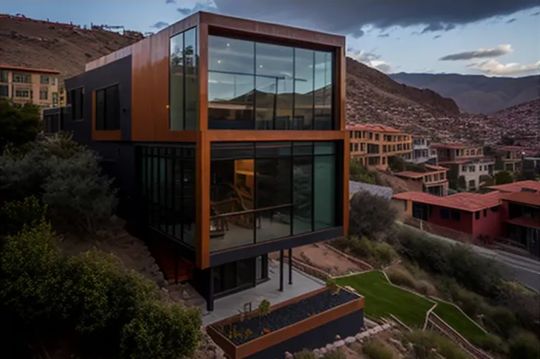 Diseño con vistas: Casa de arquitectura de diseño con jardines y terrazas con vistas panorámicas en La Paz, Bolivia