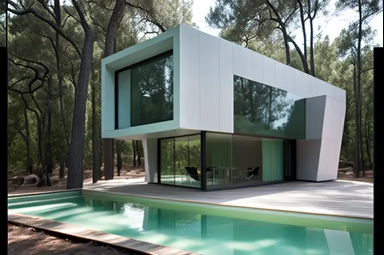 Villa minimalista rodeada de niebla en el bosque de Madrid