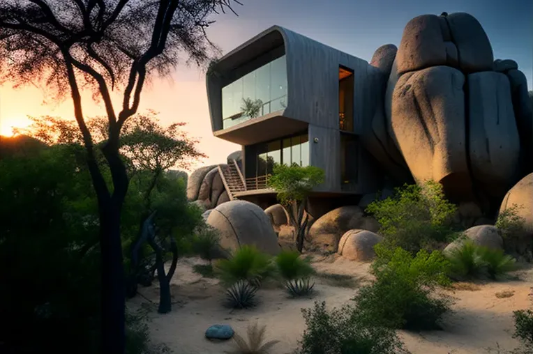 Retiro privado en la naturaleza con curvas imposibles en esta casa de piedra natural y hormigón armado en Los Cabos