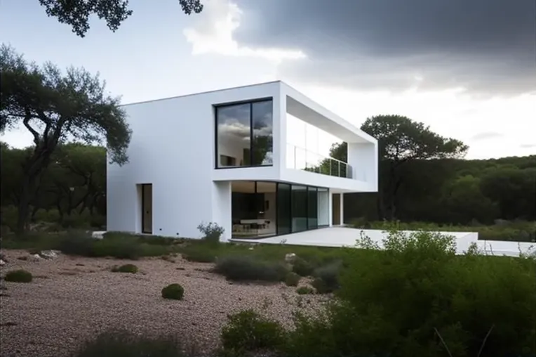 Casa minimalista con garaje privado y estacionamiento techado