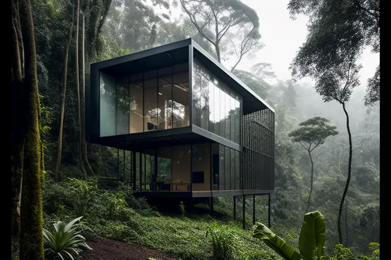 Villa high-tech rodeada de niebla en el bosque de Medellín