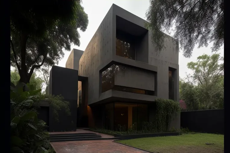 Arquitectura contemporánea en pizarra y ladrillo en México City