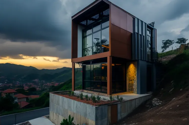 Lujosa casa de arquitectura industrial con vistas a las montañas nevadas