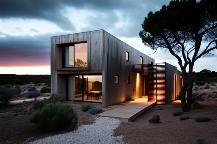 Disfruta de la iluminación natural y el estilo industrial en esta impresionante casa de madera laminada, fibra de carbono y marmol blanco en Formentera