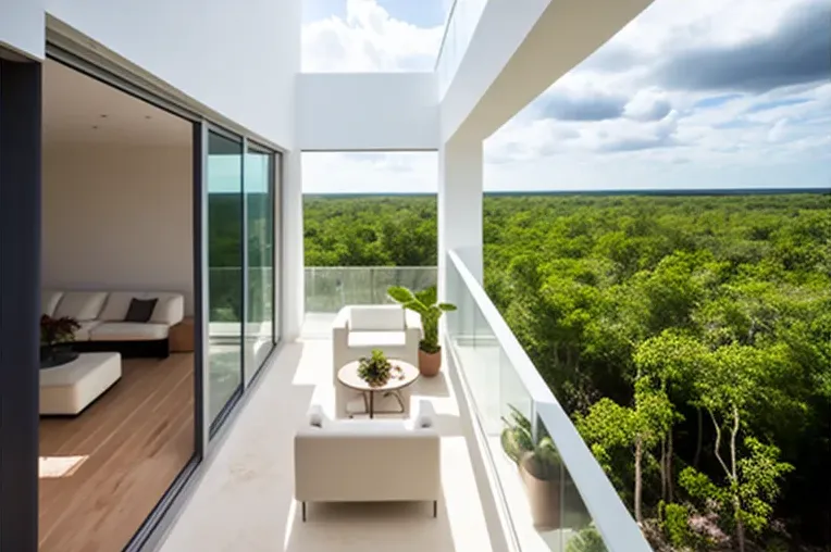 Un Refugio con vistas panorámicas: Villa de Estilo Minimalista con Techos Altos y Jardines con cascadas en Playa del Carmen