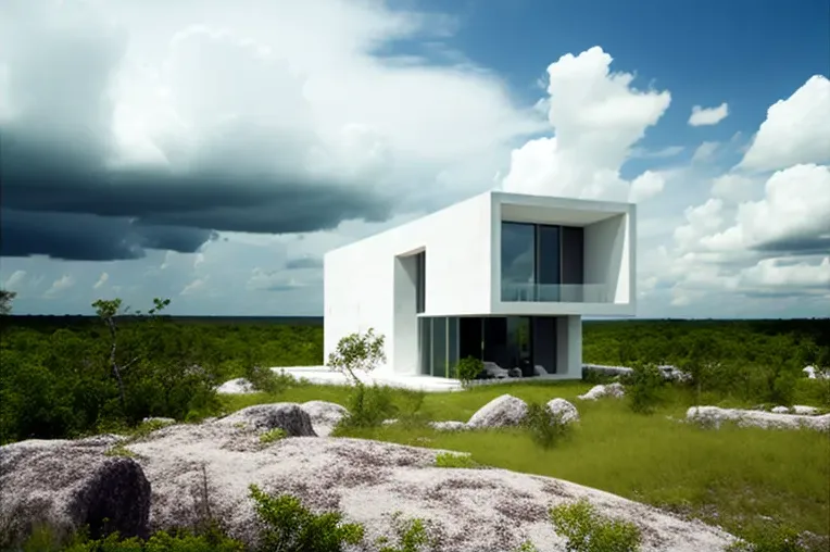 Montañas de lujo: Casa de hormigón visto con fachada elíptica y vistas impresionantes en Cancun, México