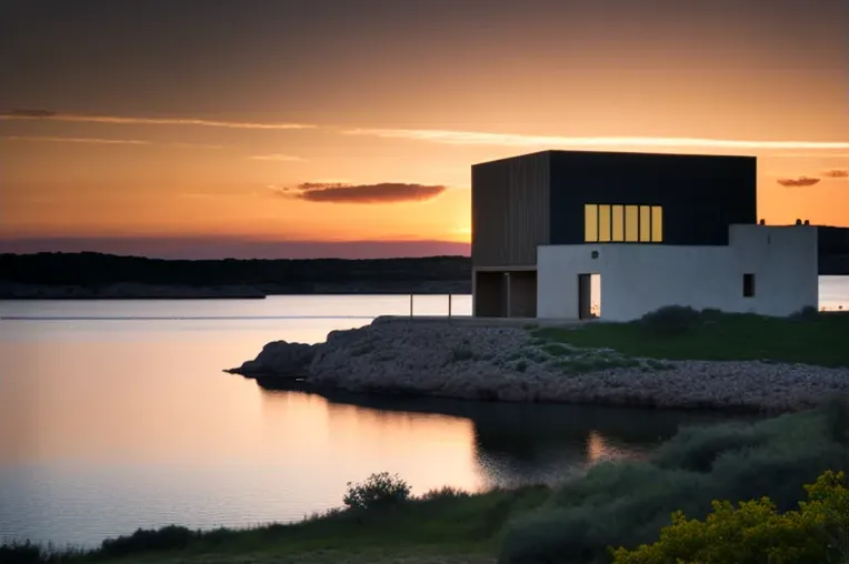 Casa de estilo industrial con vistas panorámicas y atardeceres en Menorca