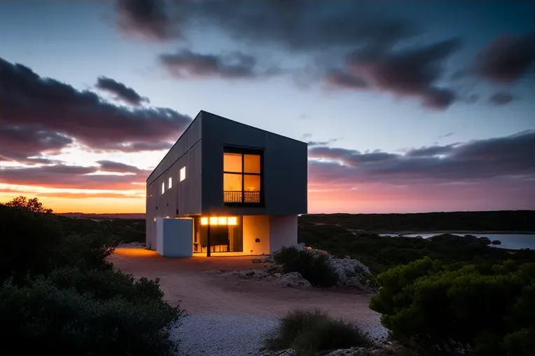 Disfruta de la vista panorámica en esta Casa de Arquitectura Industrial con vista al atardecer en Menorca