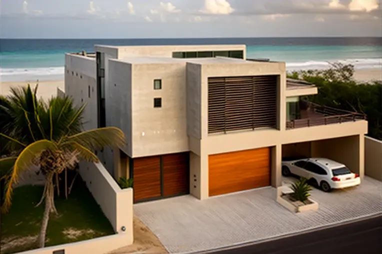 Estilo y sofisticación en Playa del Carmen: Casa moderna con fachada de piedra natural y garaje privado