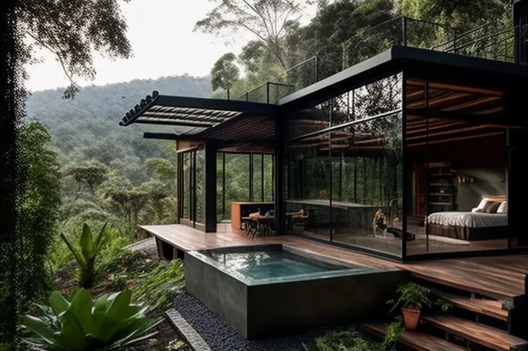 Villa industrial de lujo con jacuzzi en medio de la naturaleza