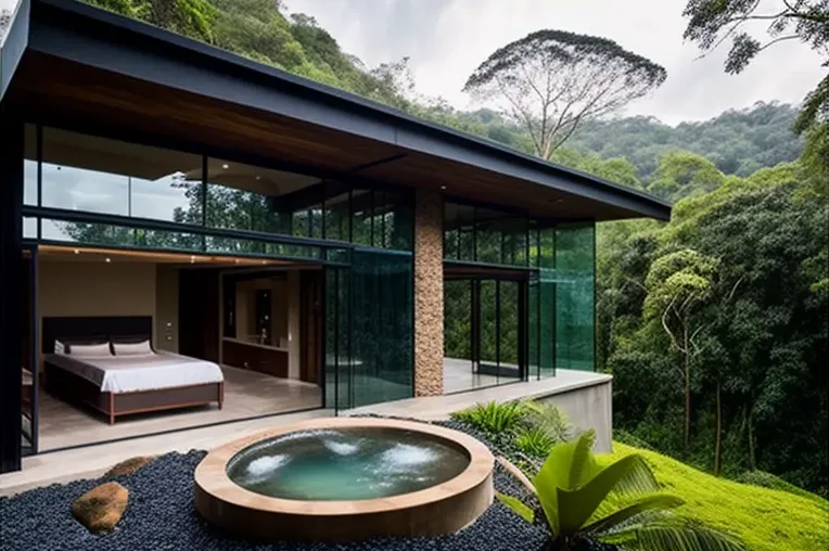 Refugio de lujo con jacuzzi y sistema de iluminación en plena naturaleza