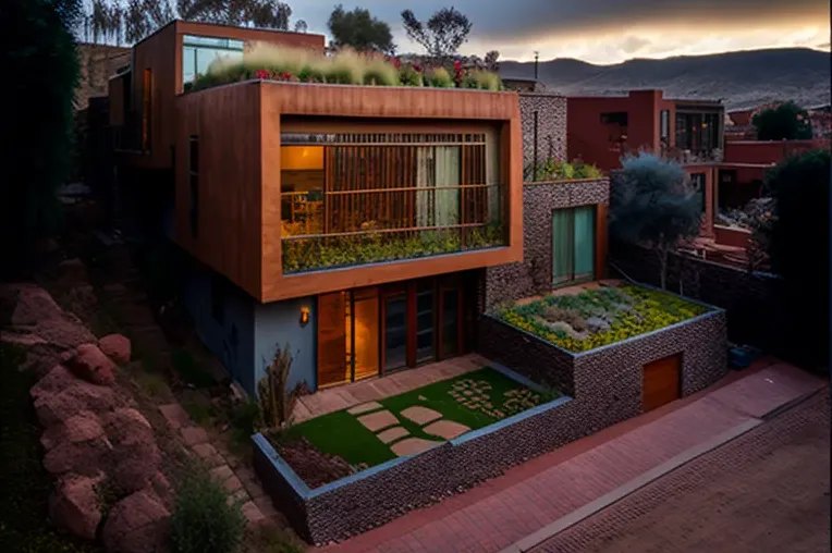 Tecnología y naturaleza en armonía: Casa high-tech de ladrillo, fibra de carbono y bambú con piscina al aire libre y jardines privados en Sucre