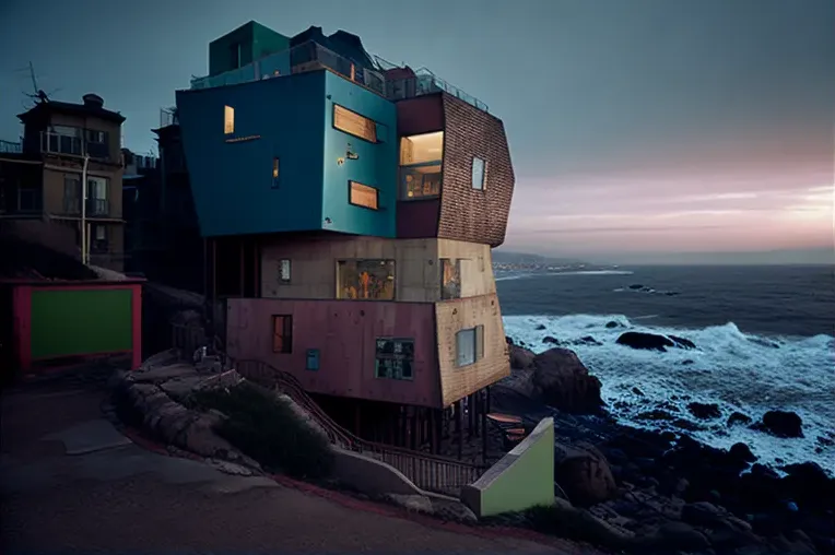 Arquitectura vanguardista cerca de la playa: casa de hormigón visto y ladrillo con vistas impresionantes en Valparaiso