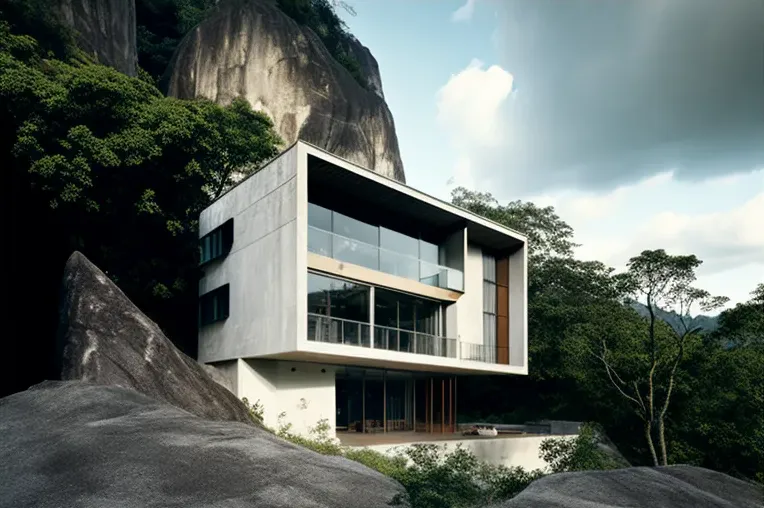 Villa de acero inoxidable y fibra de carbono en las impresionantes montañas nevadas de Rio de Janeiro