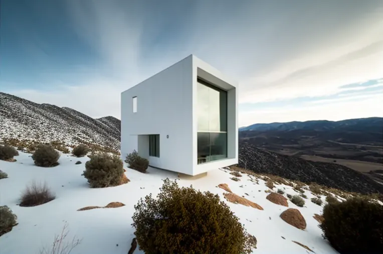 Espectacular vista de las montañas nevadas en esta villa minimalista