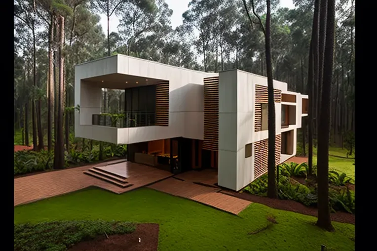 Villa con garaje privado y arquitectura innovadora en un bosque con niebla en Ciudad del Este