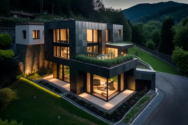 Villa con iluminación natural y muros de privacidad con vegetación en Bilbao