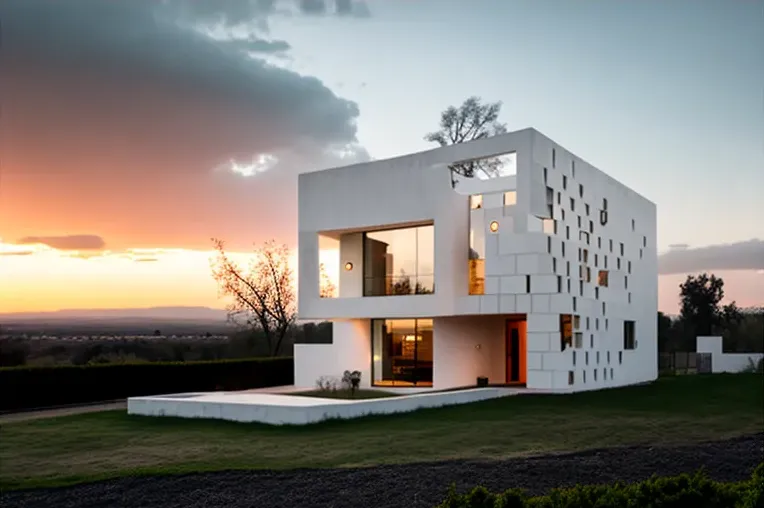 La Villa de Arquitectura Moderna con Fachada de Piedra Natural y Vistas del Atardecer