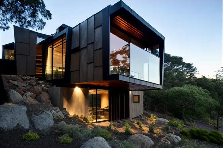 Refugio moderno en la naturaleza: Villa construida en hormigón, piedra, aluminio y hormigón armado