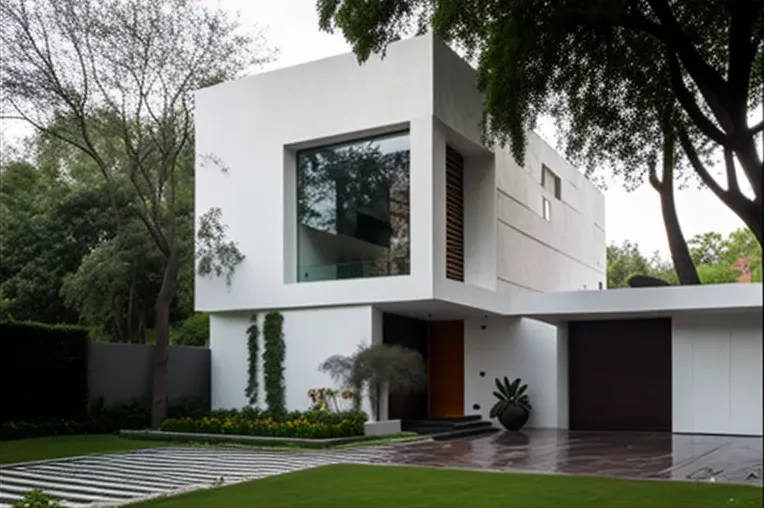 Arquitectura de vanguardia con materiales de lujo en villa con piscina en México City