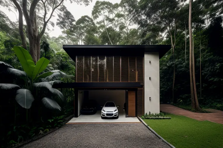 Eco-lujo en el bosque: Casa de arquitectura sostenible con garaje privado