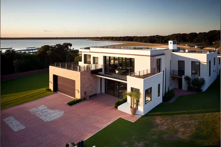 Villa de estilo industrial con fachada de piedra natural en Punta del Este