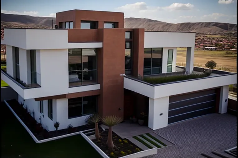 Arquitectura mediterránea y seguridad en casa con estacionamiento techado en Trujillo