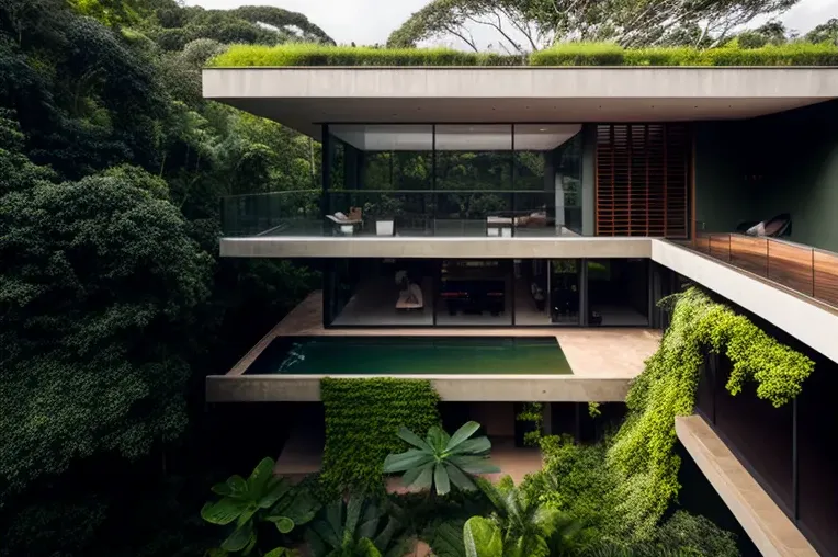 Vivir en armonía con la naturaleza en São Paulo: Casa de estilo contemporáneo con piscina privada y acabados de alta calidad