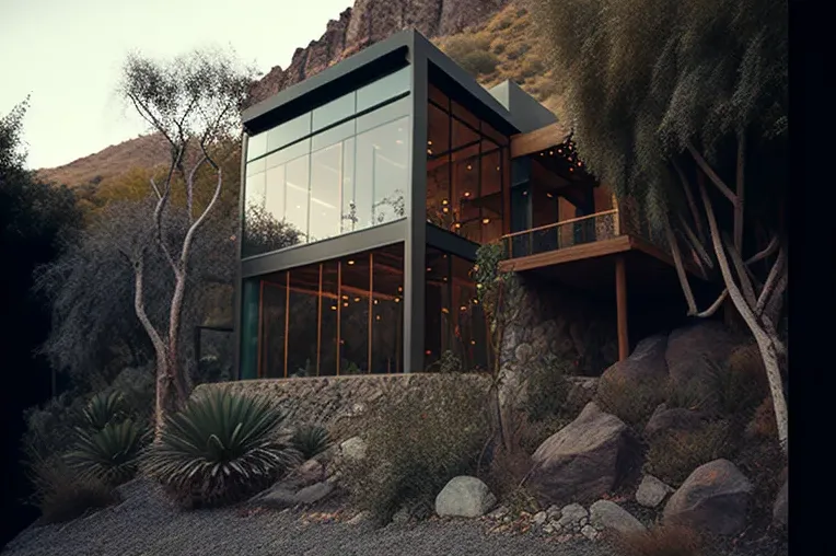 Arquitectura natural: Casa de aluminio, pizarra, fibra de carbono y piedra natural con fachada de piedra natural y garaje privado en La Paz