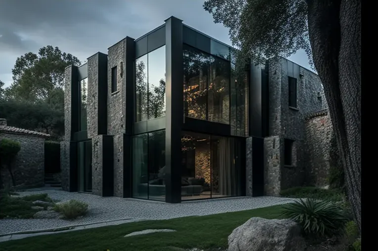 Lujosa casa de vanguardia con acabados de vidrio y piedra natural en España