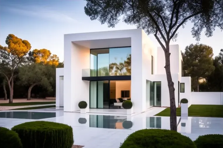 Villa con fachada elíptica y acabados en marmol blanco en Valencia