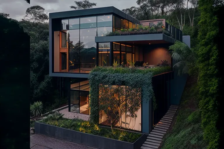 Armonía entre la naturaleza y la arquitectura: Casa ecológica con jardines y vistas impresionantes
