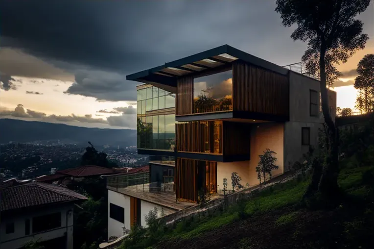 Villa moderna con fachada elíptica y vistas panorámicas en Cuenca