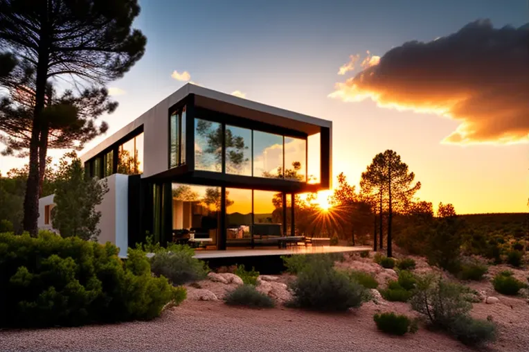 Villa ecológica de lujo con vistas al atardecer en un parque natural de Ibiza, España