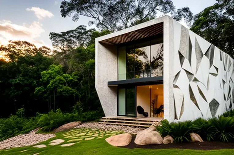 Casa de diseño contemporáneo con fachada de piedra natural en la montaña de São Paulo