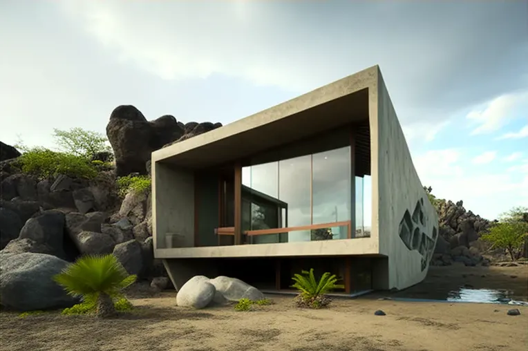 Casa de hormigón visto con fachada de piedra natural en las Islas Galápagos