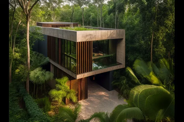 Experimenta con la combinación de naturaleza y modernidad en esta Villa con muros de privacidad con vegetación en Cancún