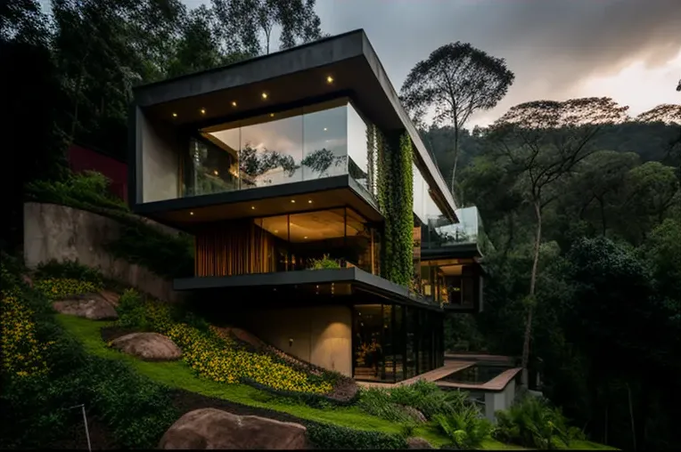 Siente la armonía entre la naturaleza y la construcción en esta villa de lujo de arquitectura moderna en Bogotá