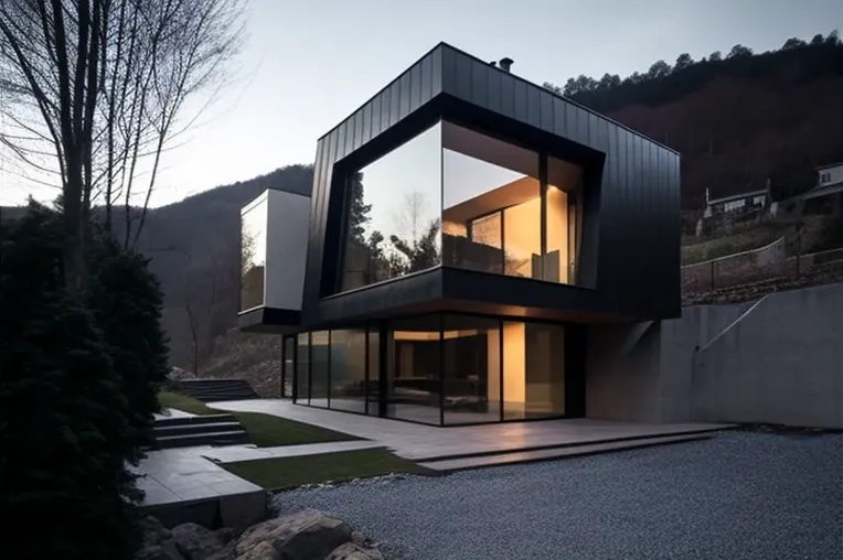 Lujosa casa de vanguardia con vistas a las montañas nevadas y jardines con cascadas en Bilbao