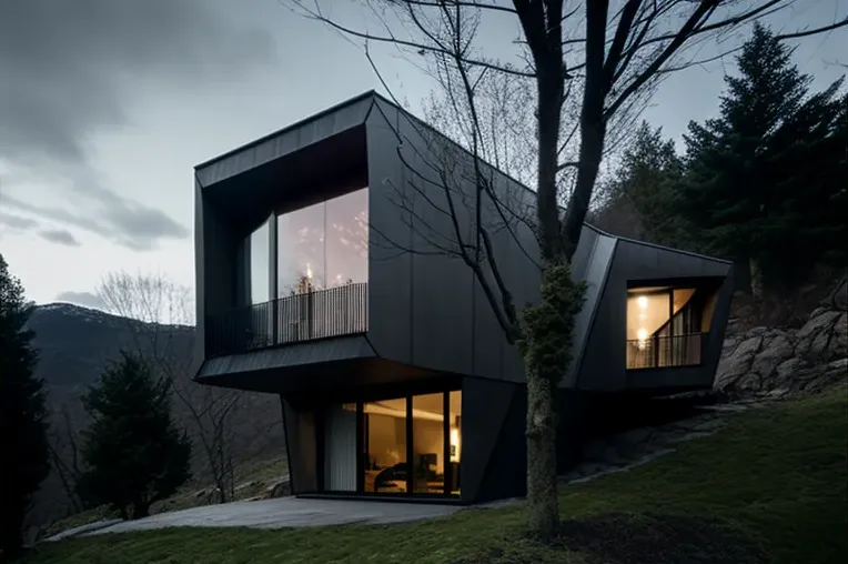 Materiales de alta calidad y diseño moderno en esta casa con jardines con cascadas y vistas a las montañas nevadas en Bilbao