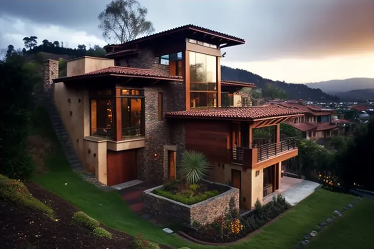 Disfruta de la vida lujosa en la montaña con esta villa de pizarra y bambú