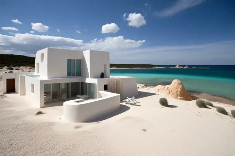 Lujosa vida playera: Villa de ladrillo y acero inoxidable con fachada elíptica en Ibiza