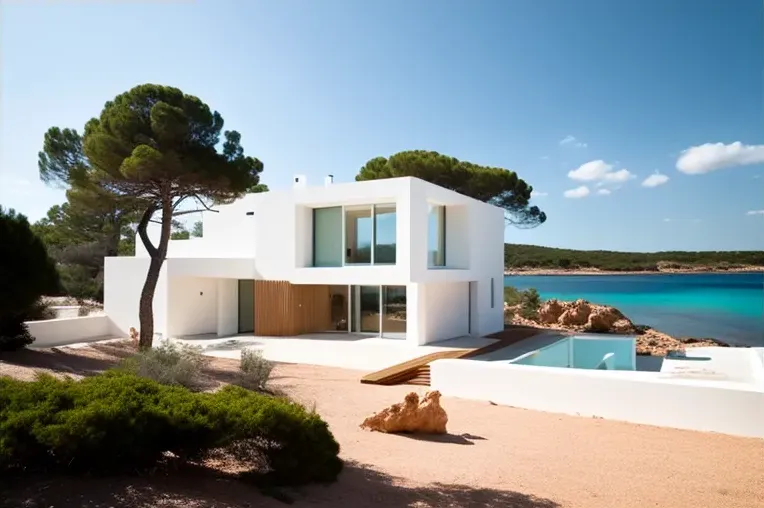 Escape lujoso: Villa de arquitectura moderna con piscina y cerca de la playa en Ibiza, España