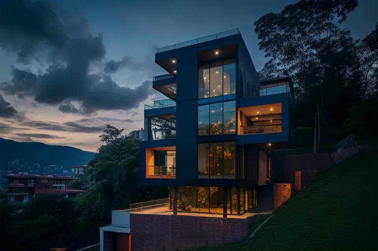 Elegancia y sofisticación en esta villa de lujo construida con mármol blanco, madera laminada, pizarra y hormigón armado