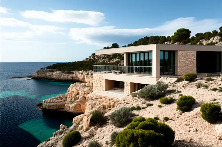 Residencia de lujo con acabados de piedra natural, acero inoxidable y hormigón armado