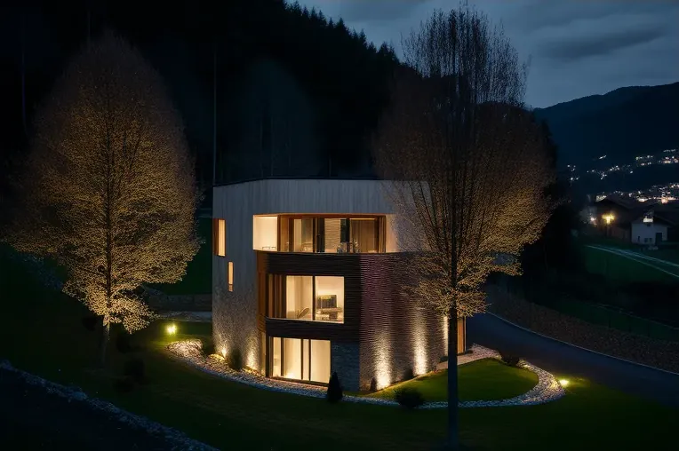 Arquitectura vanguardista con vistas al paisaje de montañas nevadas