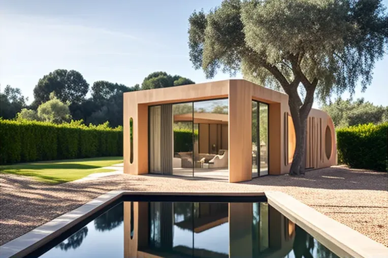 Arquitectura de diseño y jardines con cascadas en una villa de lujo