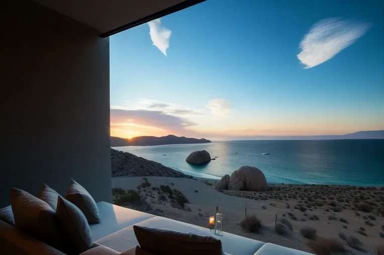 Casa minimalista con vistas de las montañas nevadas en Los Cabos