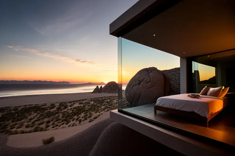 Casa moderna con acabados de aluminio y vistas del atardecer en Los Cabos