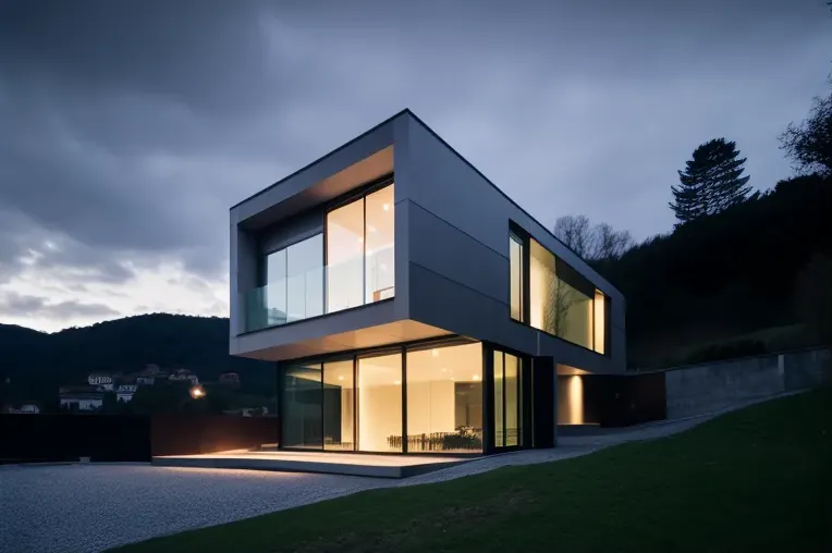 Escape a la naturaleza en esta impresionante casa minimalista en la montaña con vista del atardecer en San Sebastián